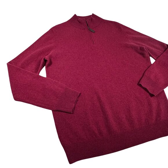 Daniel Hechter Mans 100% Cashmere Sweater SZ L Mock Neck Burgundy Academia - Picture 2 of 11